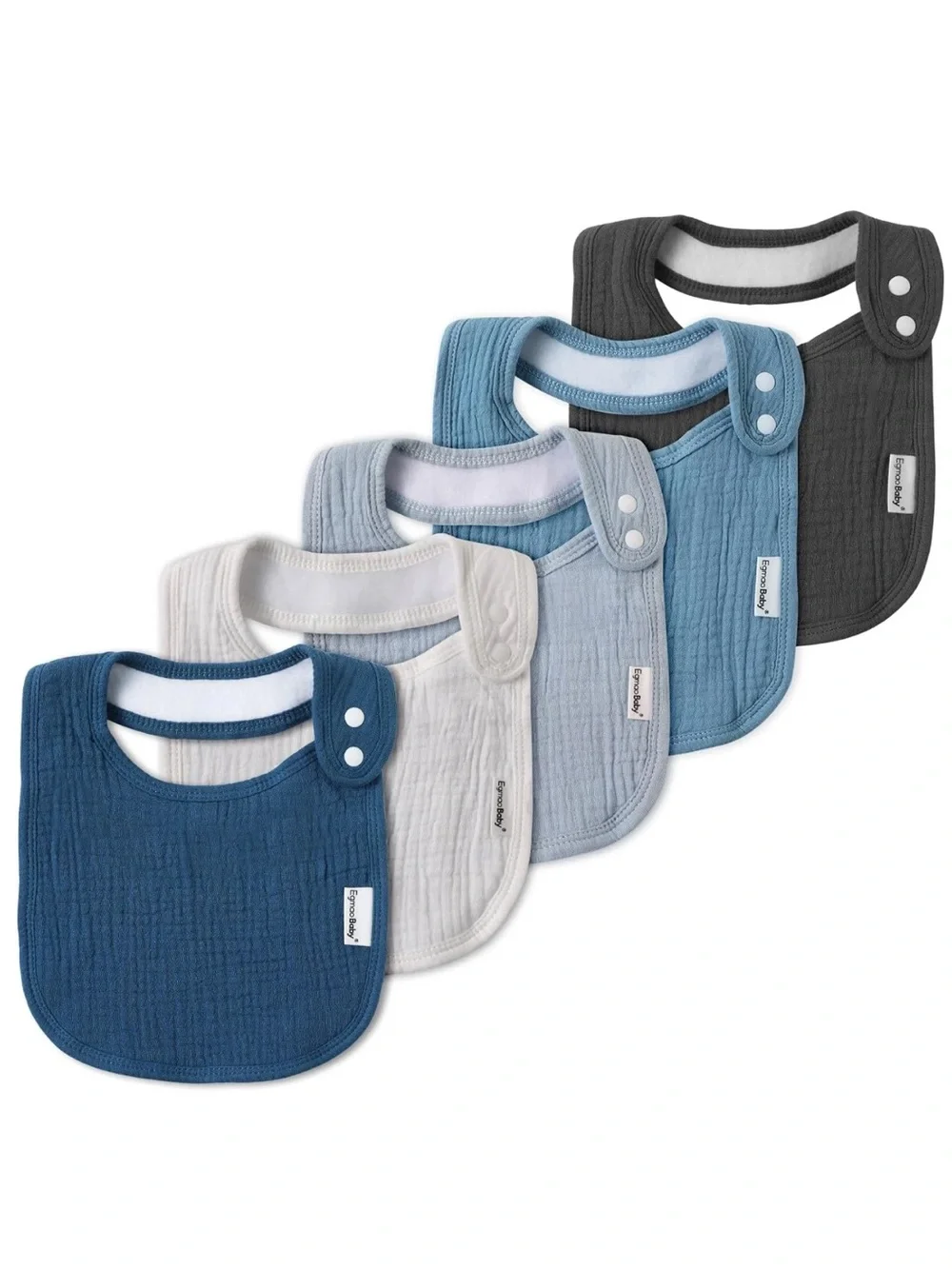 Multi-Pack Muslin Baby Bibs - Assorted Blue & Gray